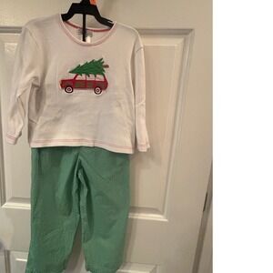 Petit Ami Kids White Christmas Tree Woodie Wagon Cotton Long Sleeve Shirt 4T